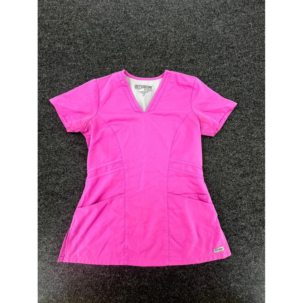 Grey's Anatomy Barco Scrub Top Womens‎ XS Pink Nurse Medical V Neck Side Slit